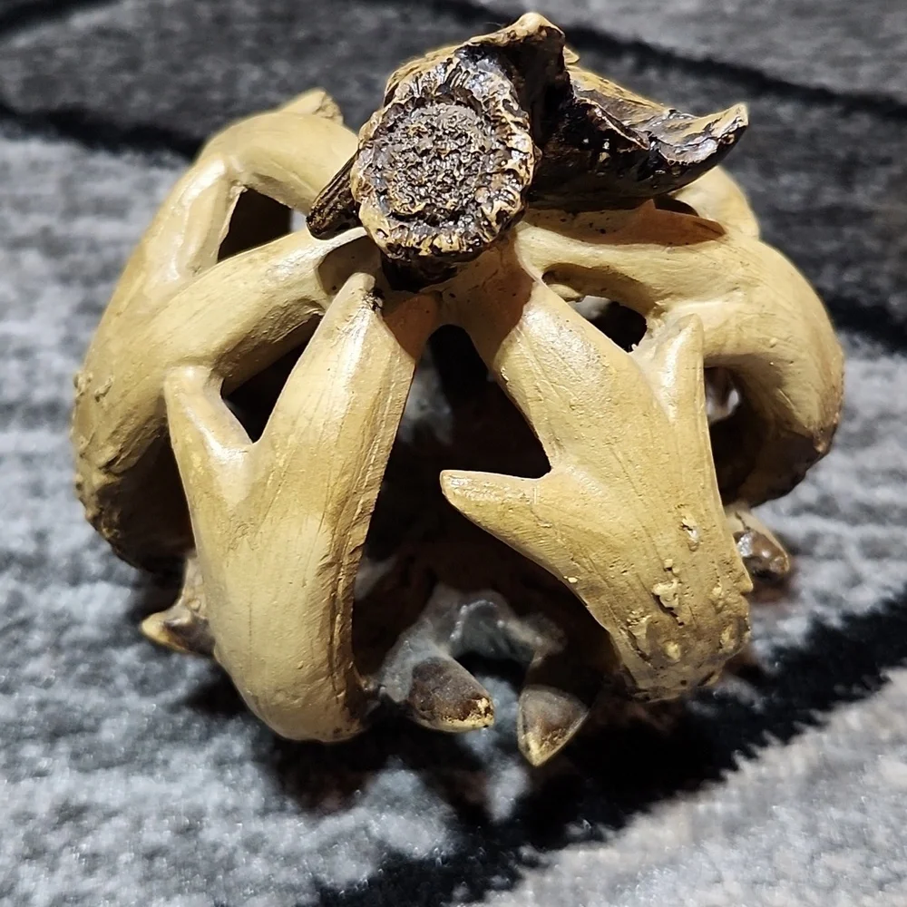 DEER ANTLERS PUMPKIN SHAPED RESIN RUSTIC FALL DECOR SET-OF-2